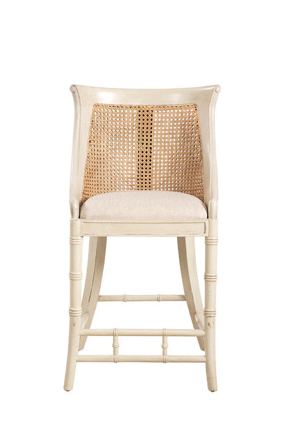 Spoonback Linen Upholstered Cream Counter Stool