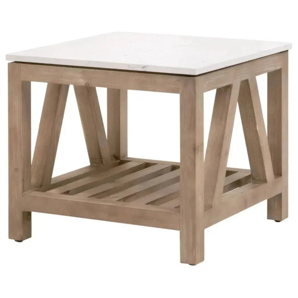 Essentials For Living Spruce End Table Reclaimed Pine White Quartz