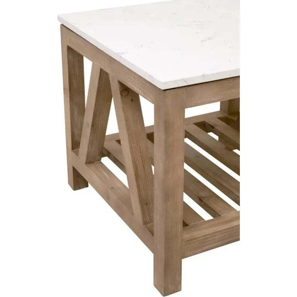 Essentials For Living Spruce End Table Reclaimed Pine White Quartz