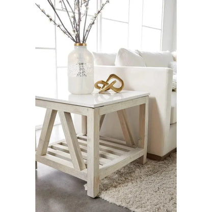 Essentials For Living Spruce End Table Reclaimed Pine White Quartz