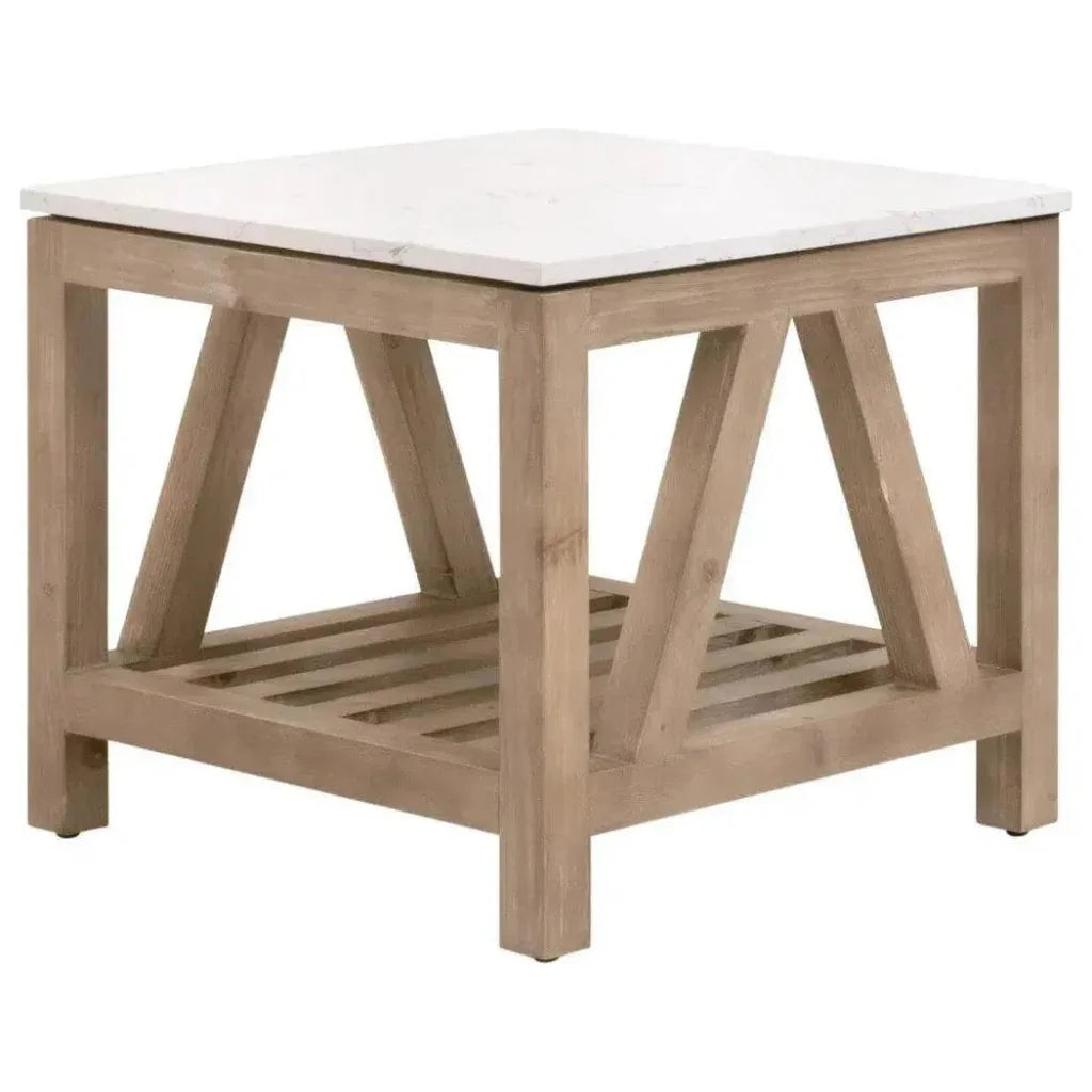 Essentials For Living Spruce End Table Reclaimed Pine White Quartz