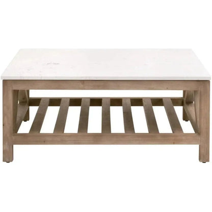 Essentials For Living Spruce Square Coffee Table Reclaimed Pine White Quartz