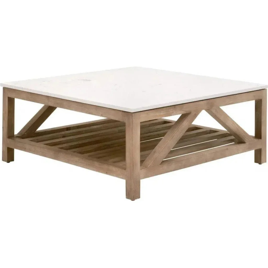 Essentials For Living Spruce Square Coffee Table Reclaimed Pine White Quartz