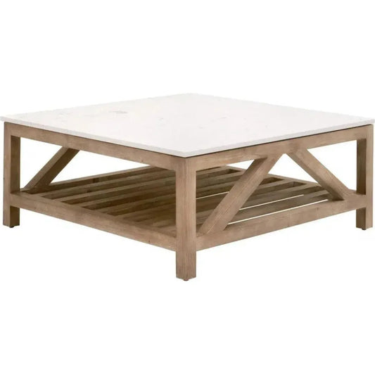 Essentials For Living Spruce Square Coffee Table Reclaimed Pine White Quartz