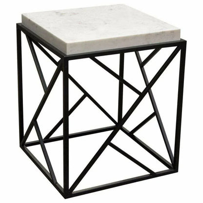 Square Accent Table Genuine Grey Marble Top & Black Metal Base Side Tables Sideboards and Things  By Diamond Sofa