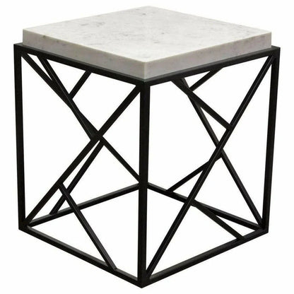 Square Accent Table Genuine Grey Marble Top & Black Metal Base Side Tables Sideboards and Things  By Diamond Sofa