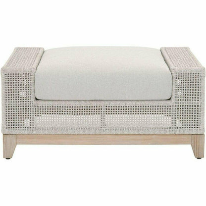 Square Tropez Outdoor Ottoman Taupe & White Rope Teak Outdoor Modulars Sideboards and Things By Essentials For Living