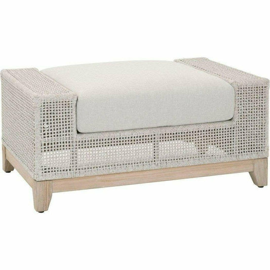 Square Tropez Outdoor Ottoman Taupe & White Rope Teak Outdoor Modulars Sideboards and Things By Essentials For Living