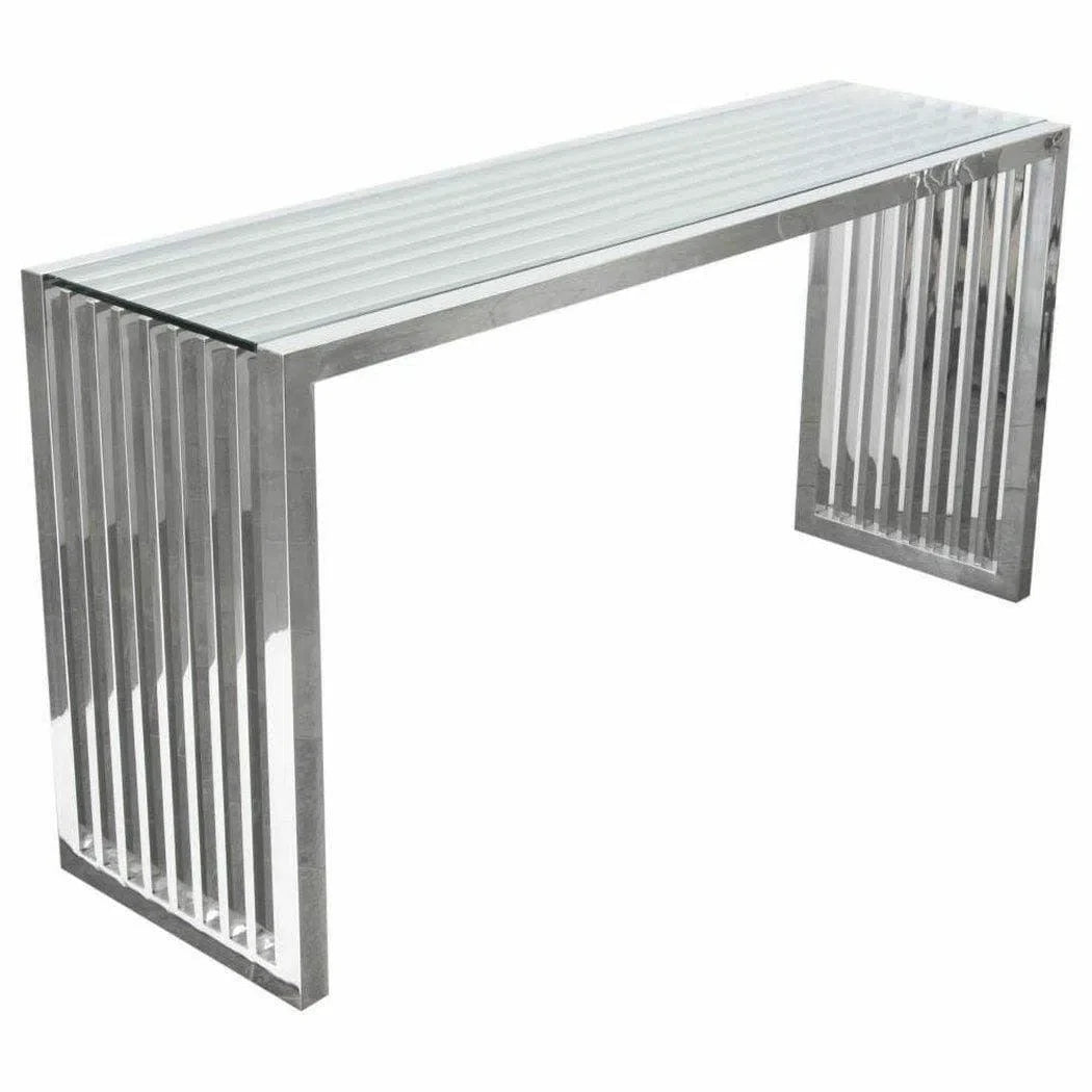 Stainless Steel Console Table Clear Tempered Glass Top Console Tables Sideboards and Things  By Diamond Sofa