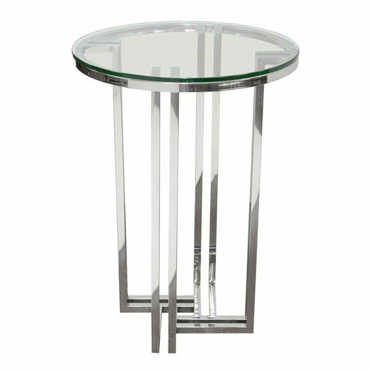 Steel Round Accent Table Clear Tempered Glass Top Side Tables Sideboards and Things  By Diamond Sofa