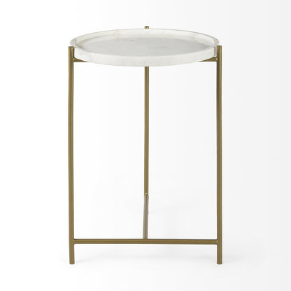 Mercana Stella White Round Marble Top Round Accent Table