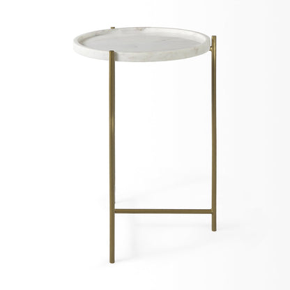 Mercana Stella White Round Marble Top Round Accent Table