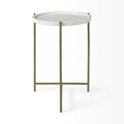 Mercana Stella White Round Marble Top Round Accent Table