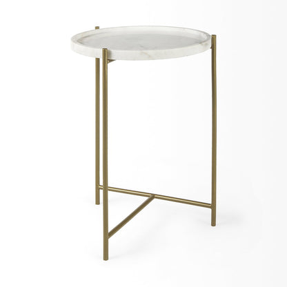 Mercana Stella White Round Marble Top Round Accent Table