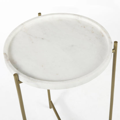 Mercana Stella White Round Marble Top Round Accent Table