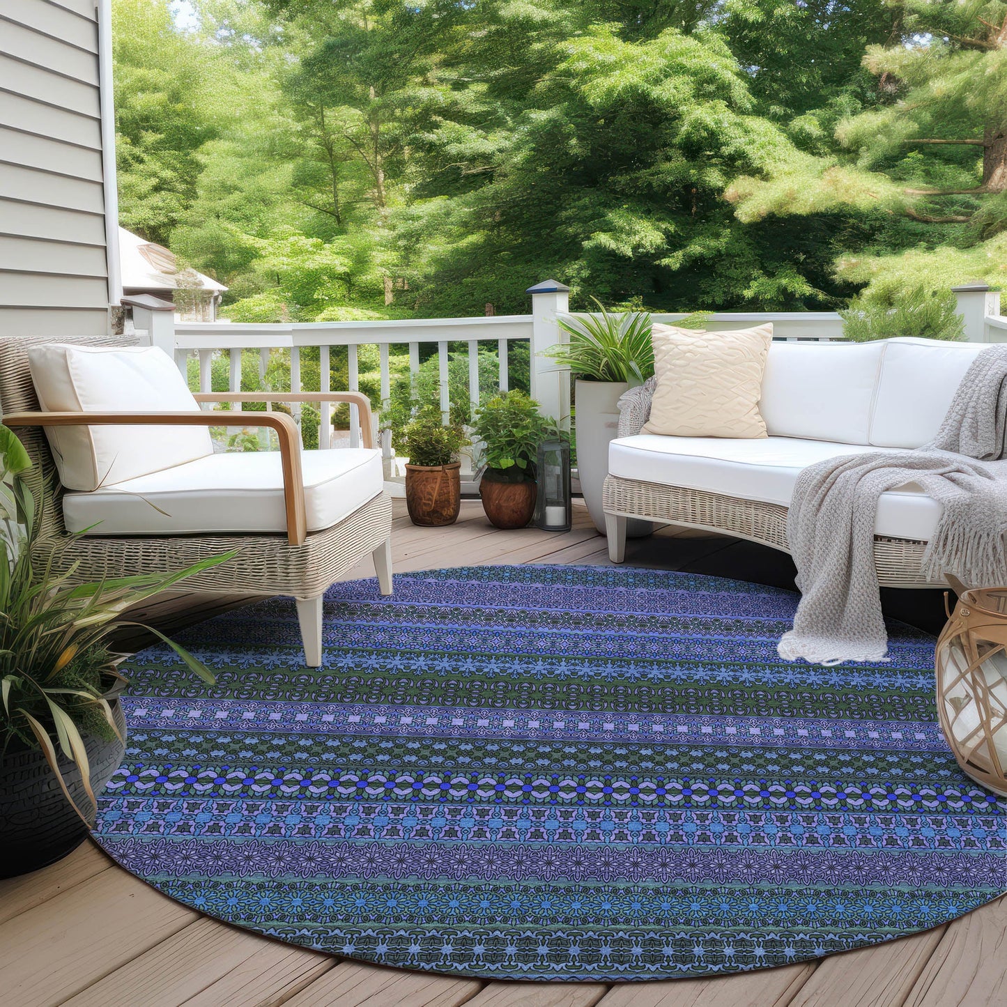 Addison Rugs Stripes Blue Washable Indoor-Outdoor Rug