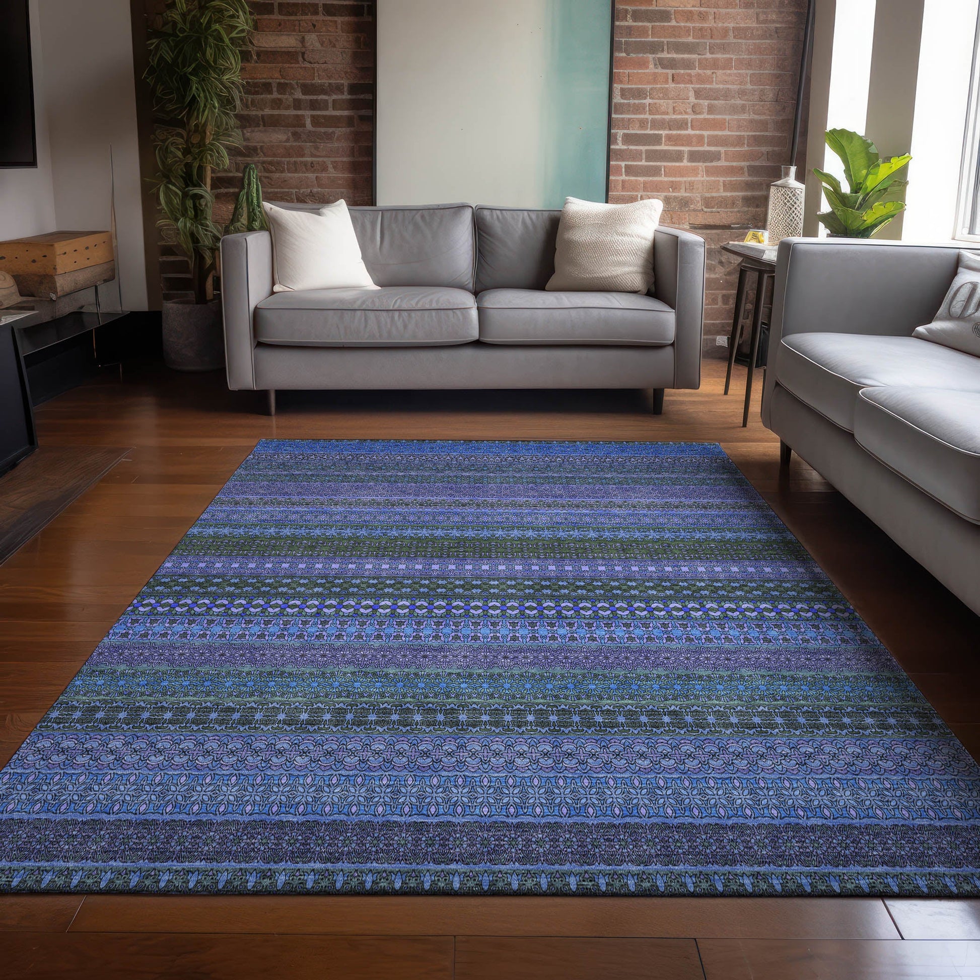 Addison Rugs Stripes Blue Washable Indoor-Outdoor Rug