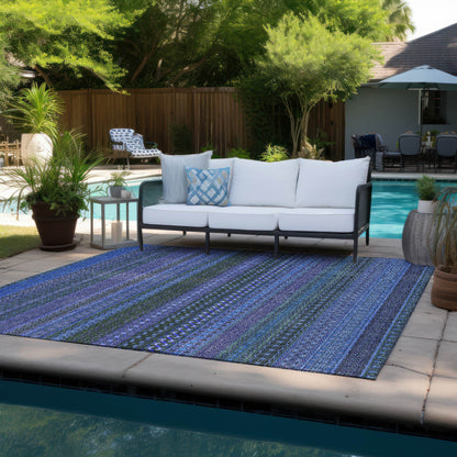 Addison Rugs Stripes Blue Washable Indoor-Outdoor Rug