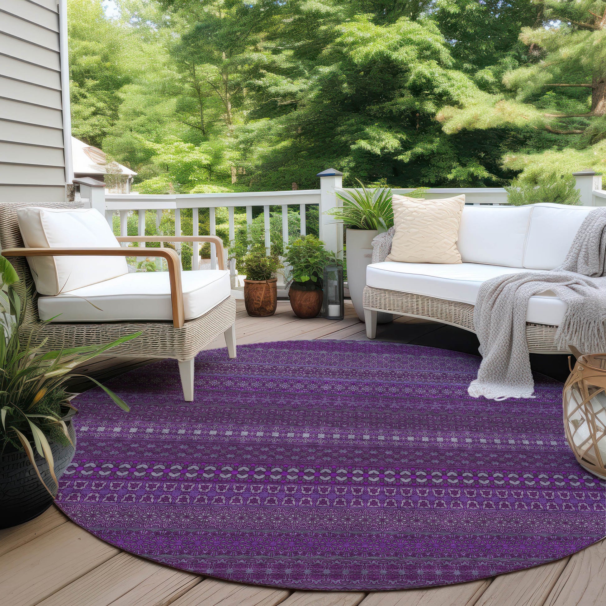 Addison Rugs Stripes Eggplant Washable Indoor-Outdoor Rug