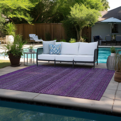 Addison Rugs Stripes Eggplant Washable Indoor-Outdoor Rug