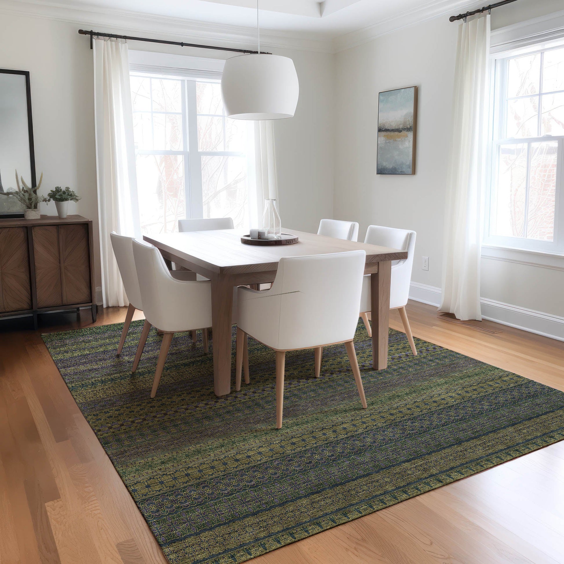 Addison Rugs Stripes Olive Washable Indoor-Outdoor Rug