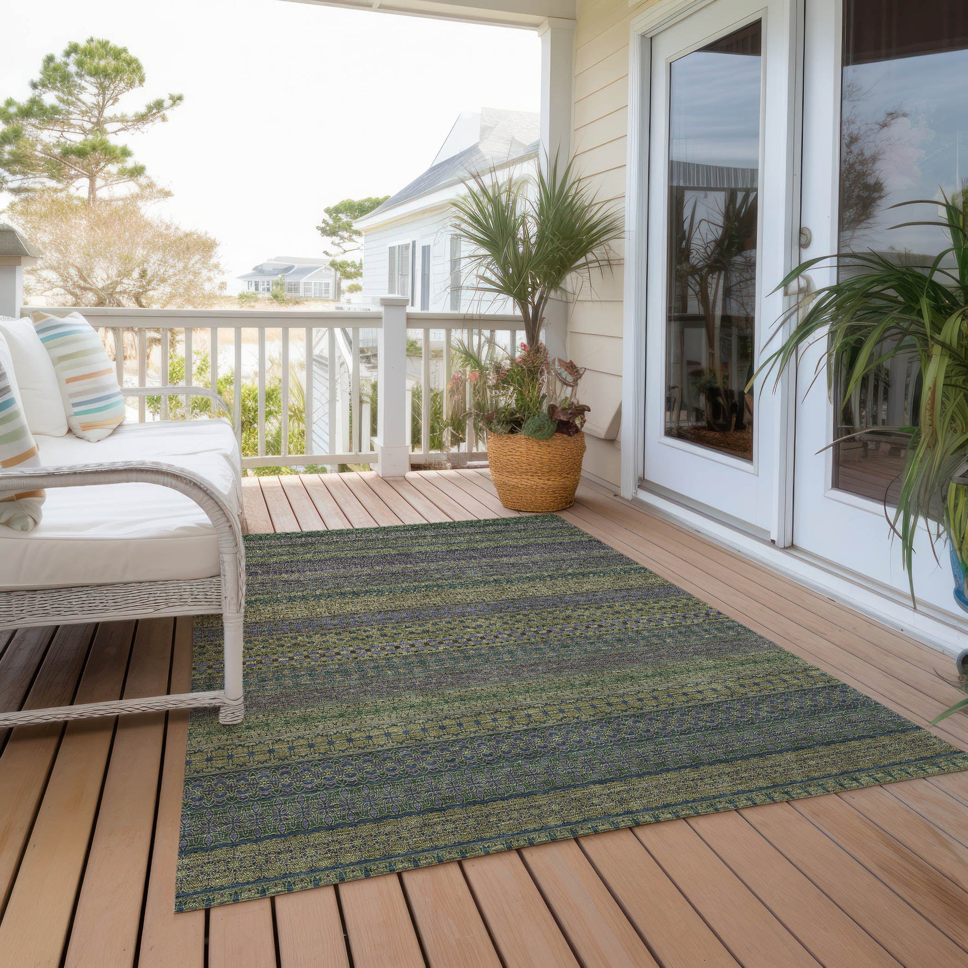 Addison Rugs Stripes Olive Washable Indoor-Outdoor Rug