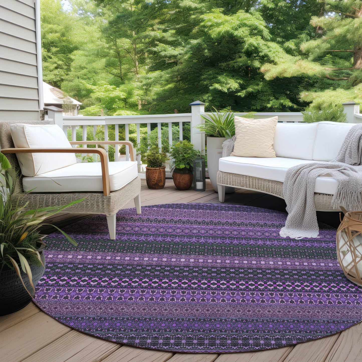 Addison Rugs Stripes Purple Washable Indoor-Outdoor Rug