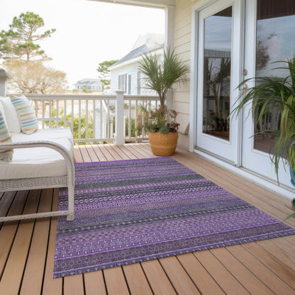 Addison Rugs Stripes Purple Washable Indoor-Outdoor Rug