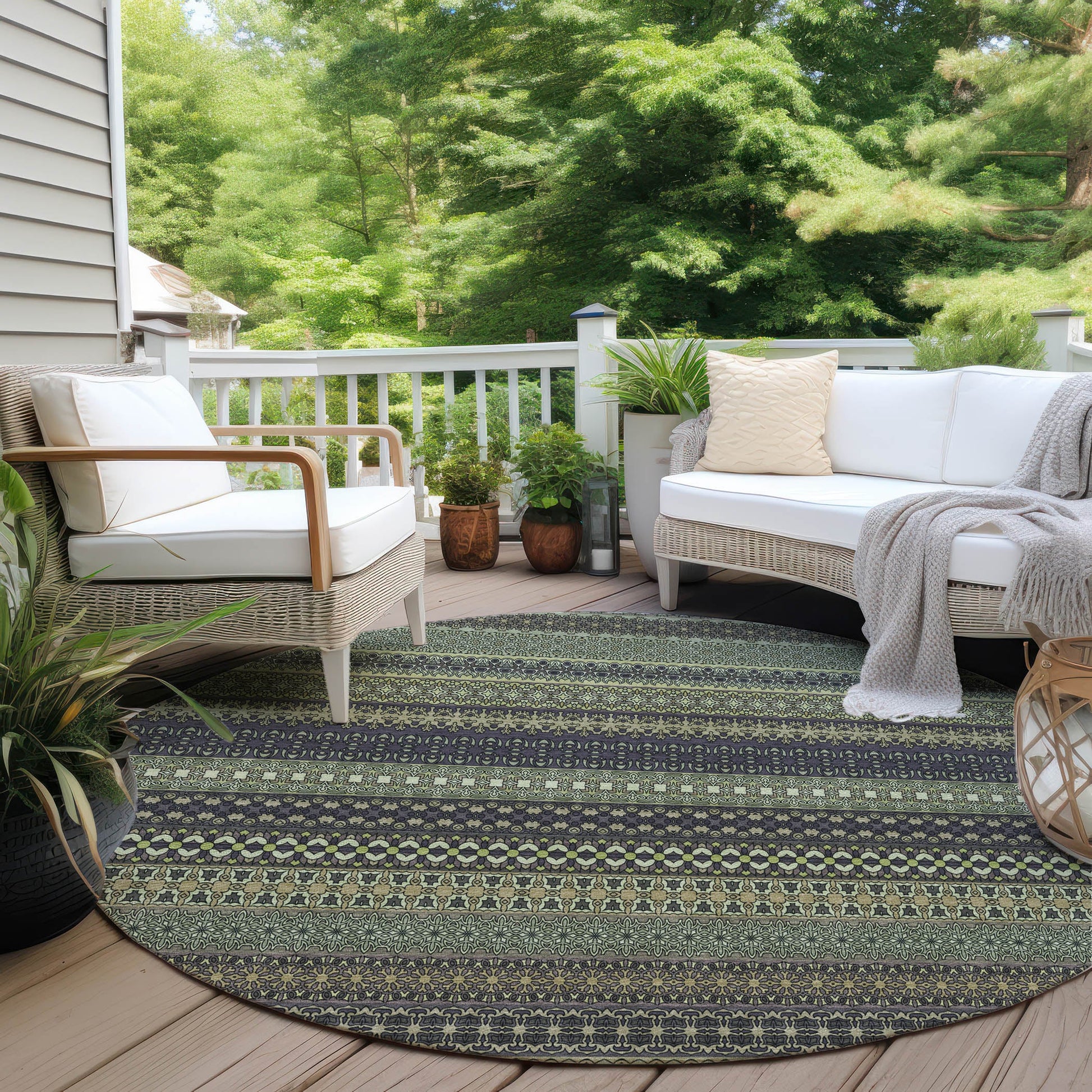 Addison Rugs Stripes Sage Washable Indoor-Outdoor Rug