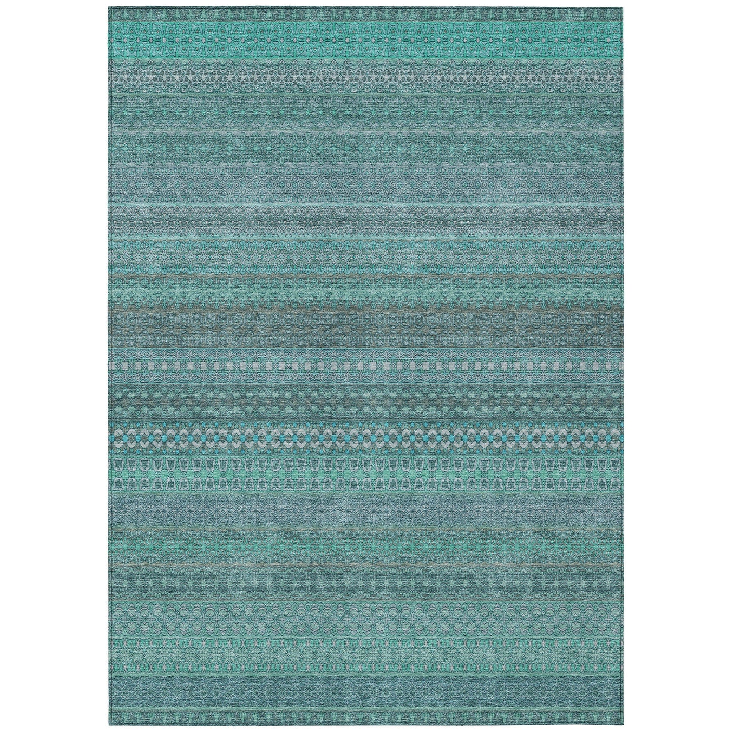 Addison Rugs Stripes Teal Washable Indoor-Outdoor Rug