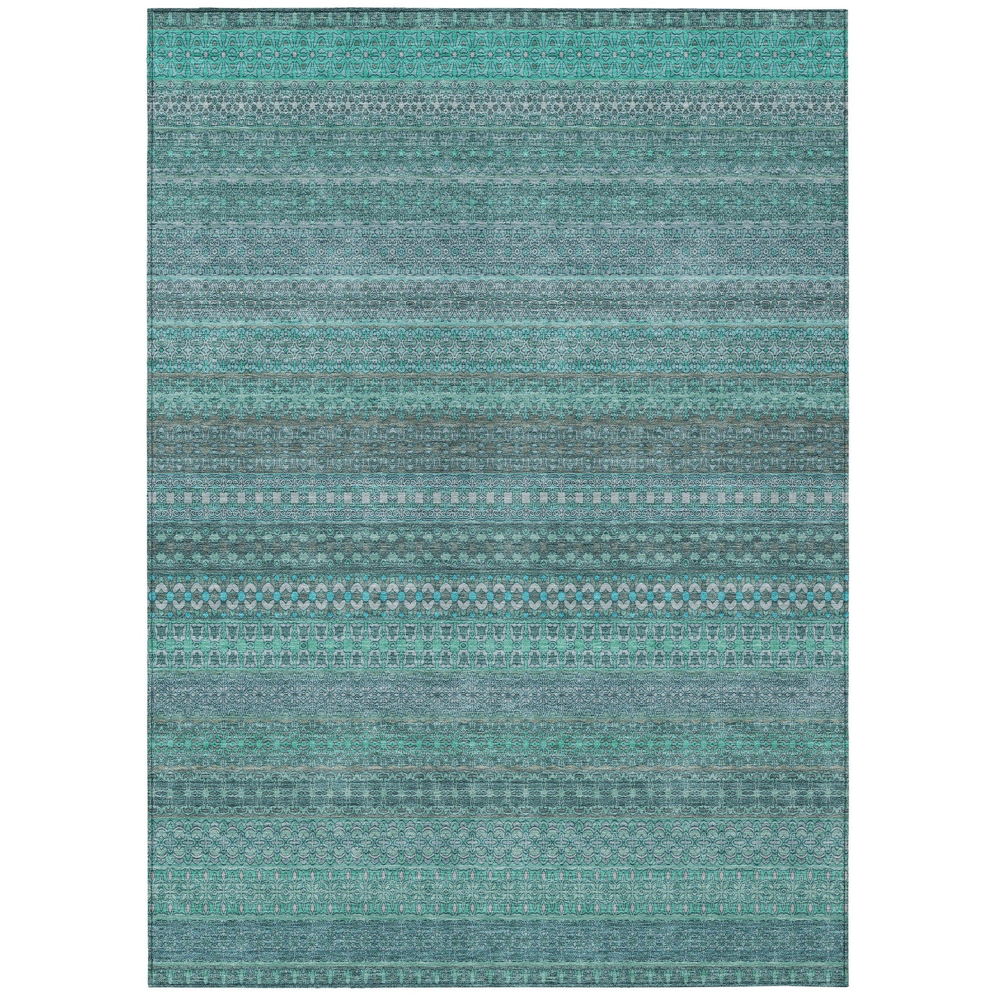 Addison Rugs Stripes Teal Washable Indoor-Outdoor Rug