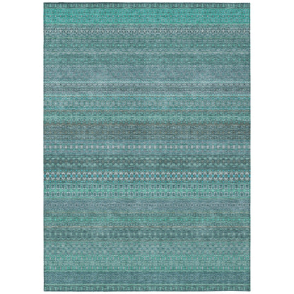 Addison Rugs Stripes Teal Washable Indoor-Outdoor Rug