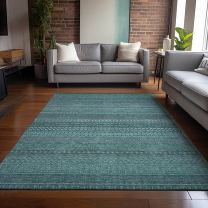 Addison Rugs Stripes Teal Washable Indoor-Outdoor Rug