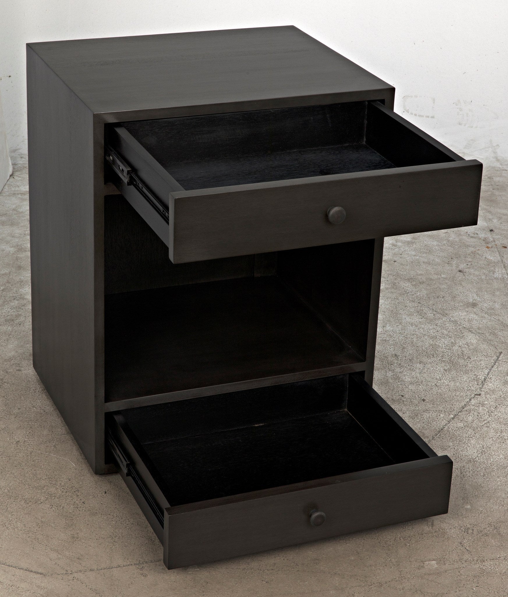 Sumiko Wood Black Small Rectangle Side Table With Drawers-Side Tables-Noir-Sideboards and Things