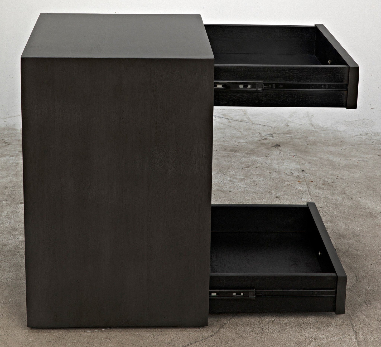 Sumiko Wood Black Small Rectangle Side Table With Drawers-Side Tables-Noir-Sideboards and Things