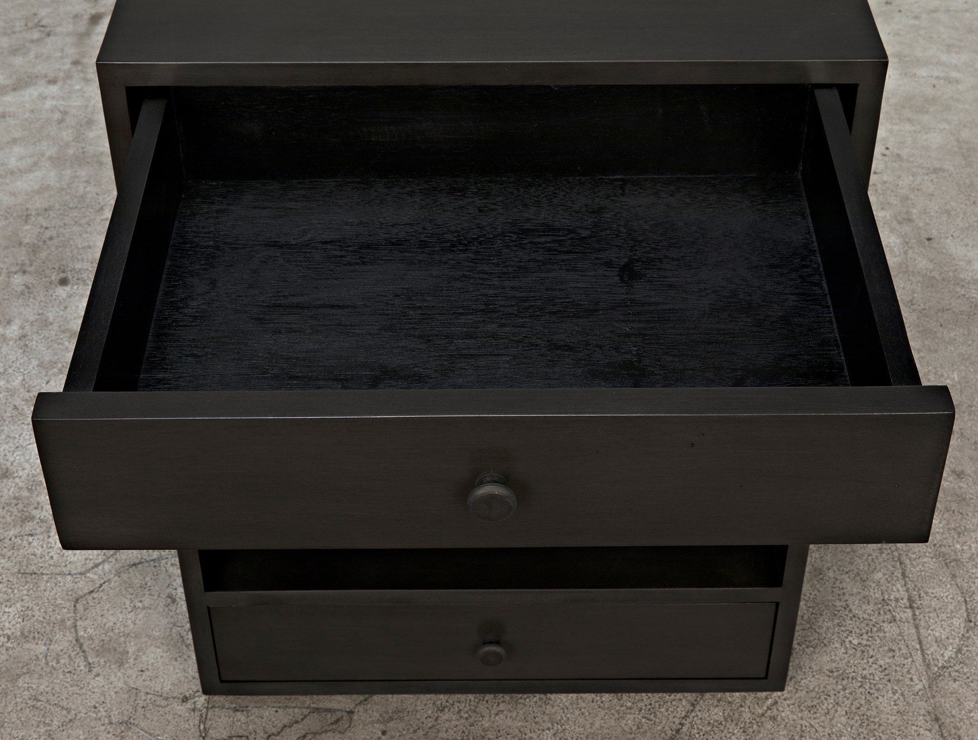 Sumiko Wood Black Small Rectangle Side Table With Drawers-Side Tables-Noir-Sideboards and Things