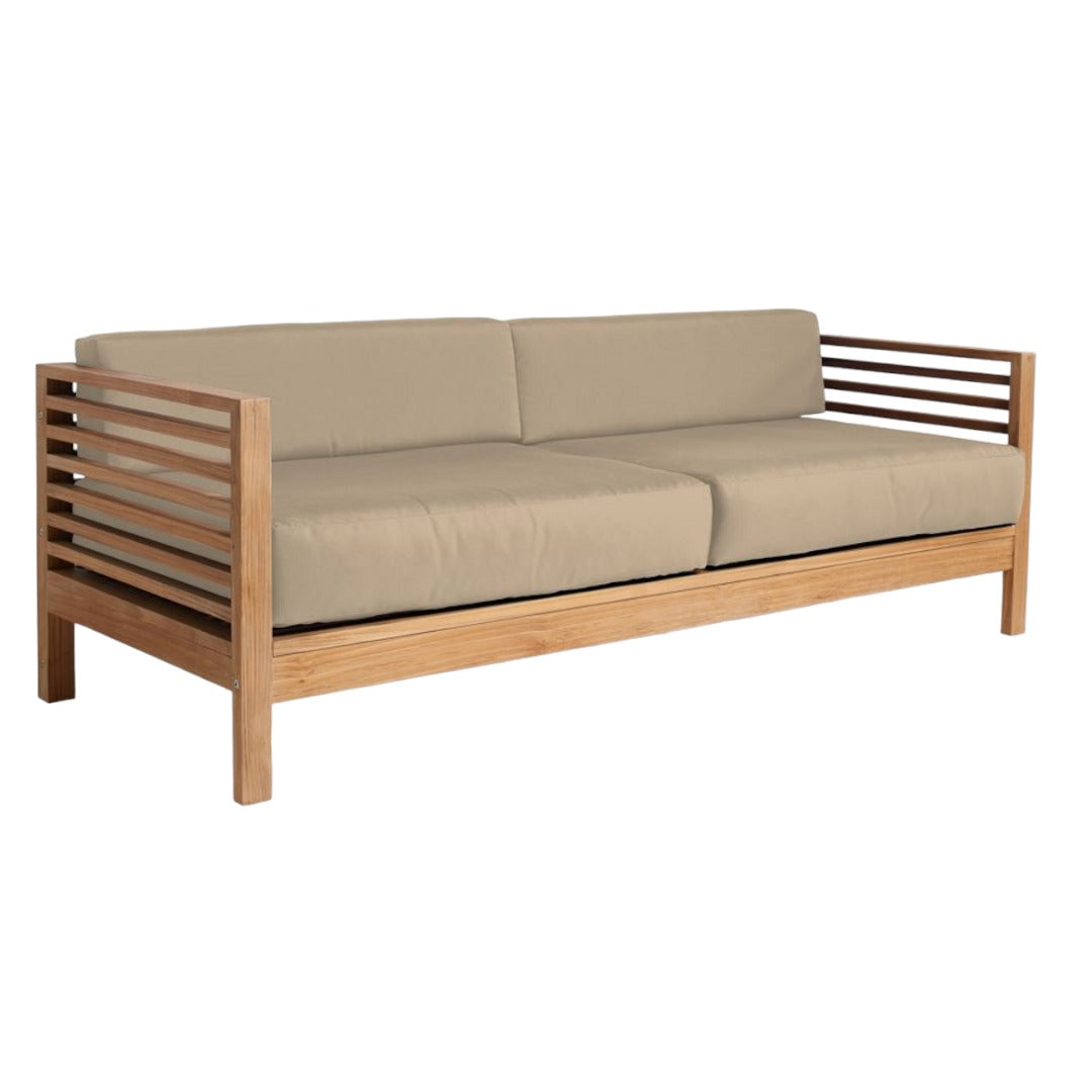 Summer 3-Person Teak Outdoor Sofa with Sunbrella Cushions-Outdoor Sofas & Loveseats-HiTeak-Fawn-Sideboards and Things