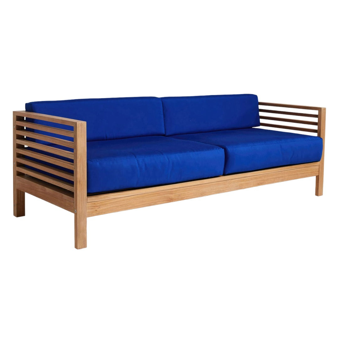 Summer 3-Person Teak Outdoor Sofa with Sunbrella Cushions-Outdoor Sofas & Loveseats-HiTeak-True Blue-Sideboards and Things