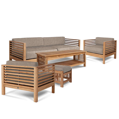 Summer Outdoor Deep Seating Set with Camel Subrella 5PC-Outdoor Lounge Sets-HiTeak-LOOMLAN