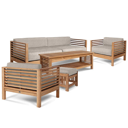 Summer Outdoor Deep Seating Set with Silver Subrella 5PC-Outdoor Lounge Sets-HiTeak-LOOMLAN