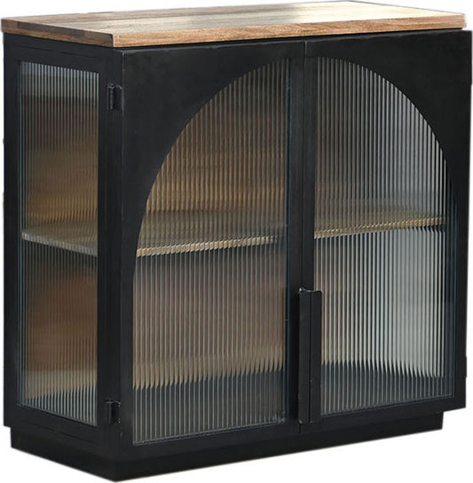 Dain Glass Designed Wooden Black Cabinet