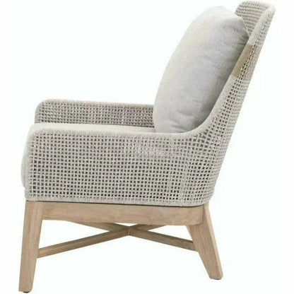 Tapestry Outdoor Club Chair Taupe & White Rope and Teak-Outdoor Lounge Chairs-Essentials For Living-LOOMLAN