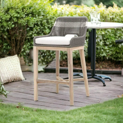 Tapestry Outdoor Barstool Dove Flat Rope Sustainable Teak Outdoor Bar Stools Sideboards and Things By Essentials For Living