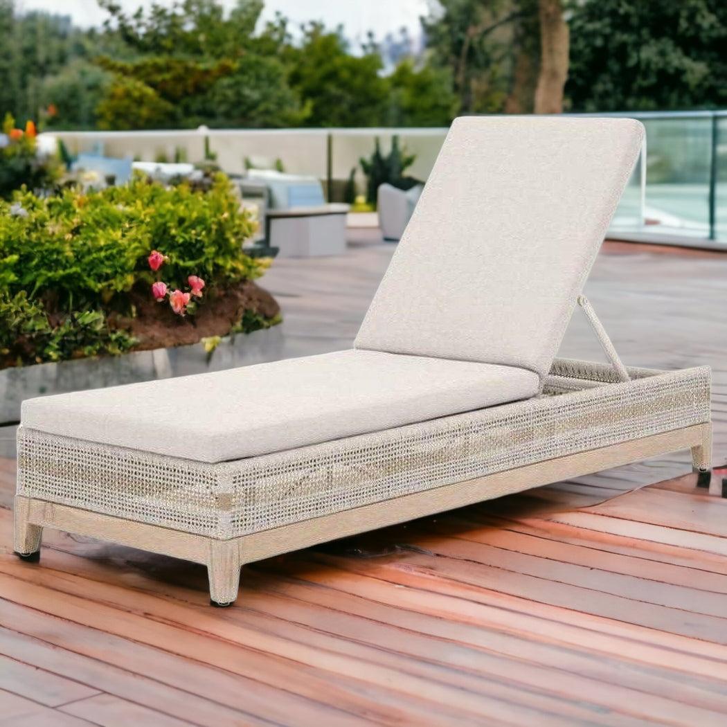 Open Box Tapestry Outdoor Chaise Lounge Teak Wood and Rope Outdoor Chaises Sideboards and Things By Essentials For Living