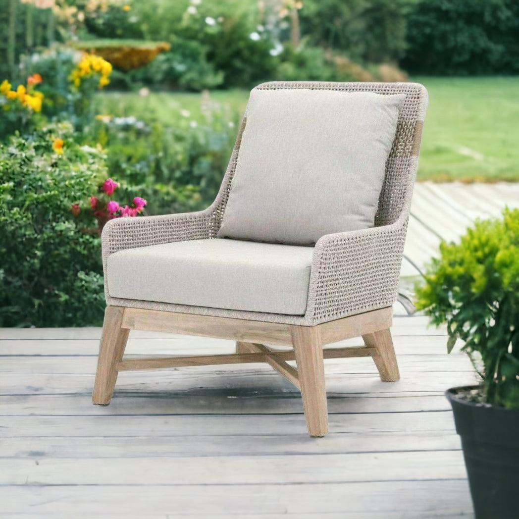 Tapestry Outdoor Club Chair Taupe & White Rope and Teak Outdoor Lounge Chairs Sideboards and Things By Essentials For Living