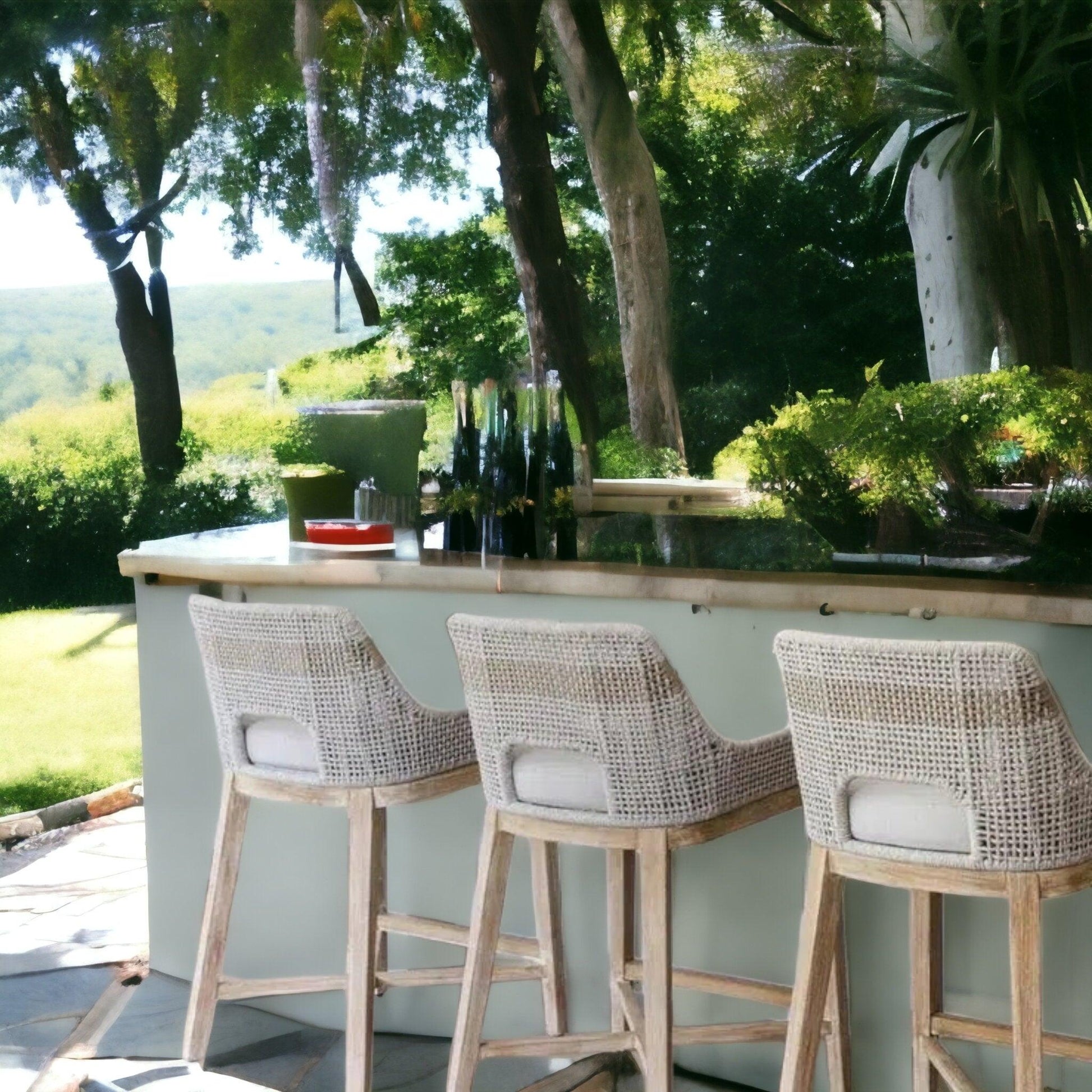 Tapestry Outdoor Counter Stool Taupe & White Rope and Teak Outdoor Counter Stools Sideboards and Things By Essentials For Living