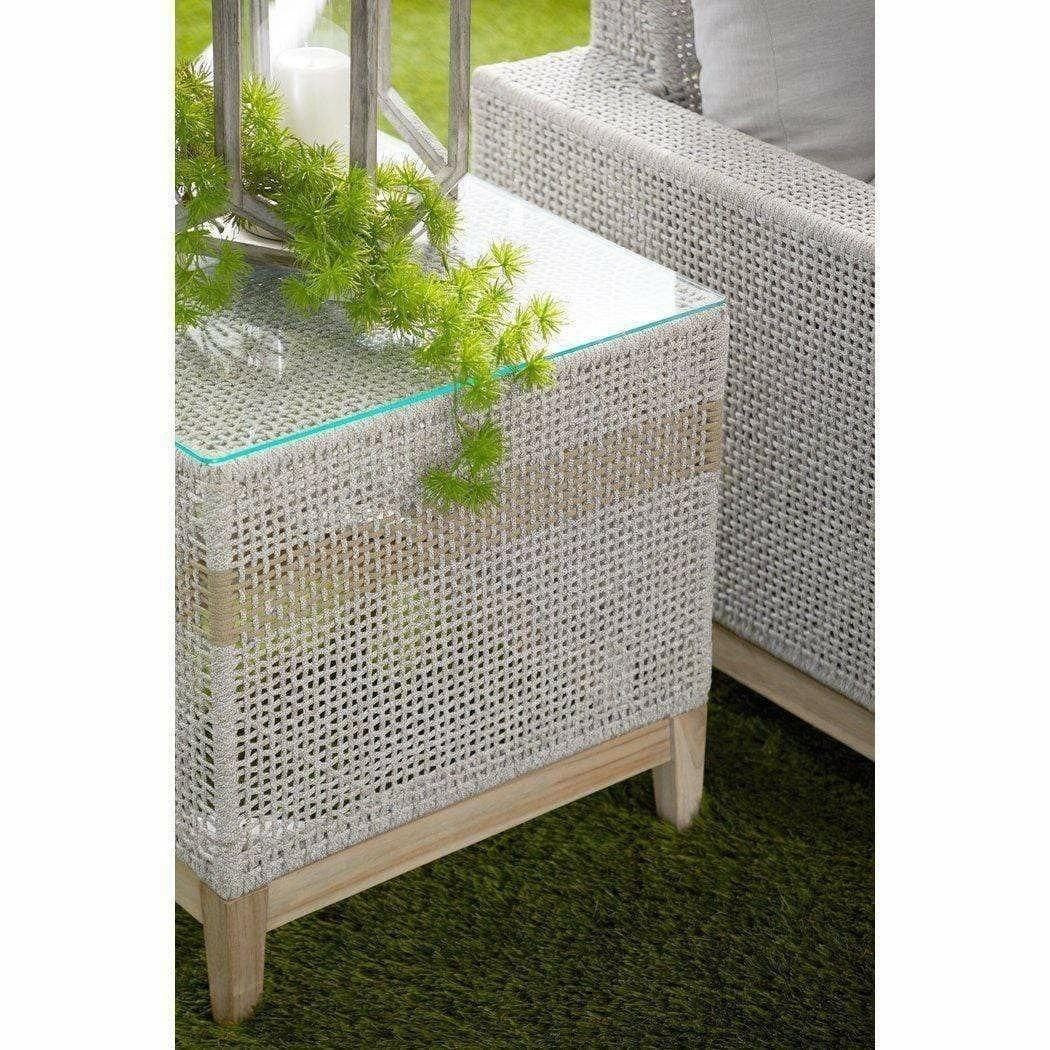 Tapestry Outdoor End Table Taupe & White Rope and Teak Outdoor Side Tables Sideboards and Things By Essentials For Living