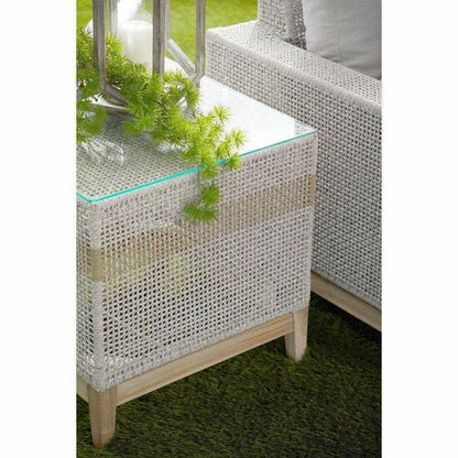 Tapestry Outdoor End Table Taupe & White Rope and Teak Outdoor Side Tables Sideboards and Things By Essentials For Living