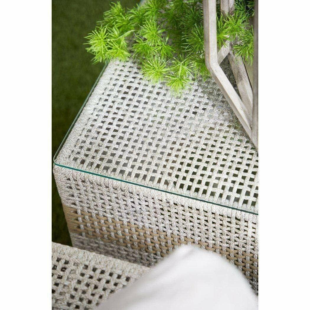 Tapestry Outdoor End Table Taupe & White Rope and Teak Outdoor Side Tables Sideboards and Things By Essentials For Living