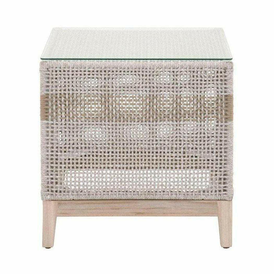 Tapestry Outdoor End Table Taupe & White Rope and Teak Outdoor Side Tables Sideboards and Things By Essentials For Living